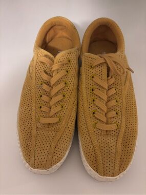 Tretorn Perforated Suede Sneakers in Yellow-Tan
